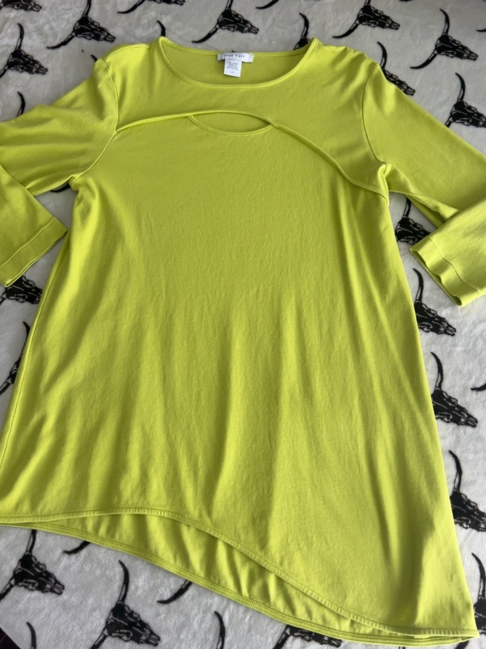 Joan Vass Lime Green Cutout High Low Tunic Top Large